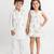 White printed cotton dress & kurta jacket brother sister matching combo