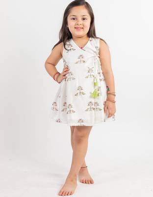 White printed cotton dress & kurta jacket brother sister matching combo 2