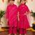 Pink handwoven & printed cotton anarkali set & kurta pyjama brother sister matching combo