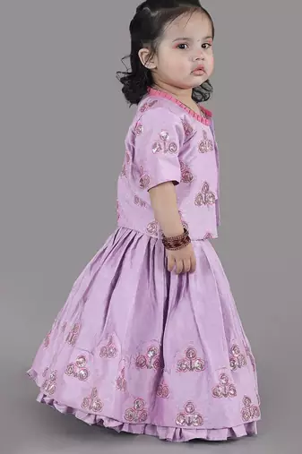 Lavender embroidered cotton silk lehenga choli & kurta jacket brother sister matching combo