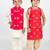 Orange & pink embroidered cotton kurta set & kurta jacket brother sister matching combo