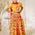 Mustard & red sequinned & solid muslin lehenga choli & dhoti kurta brother sister matching combo