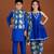 Royal blue printed cotton kurta set & kurta jacket brother sister matching combo