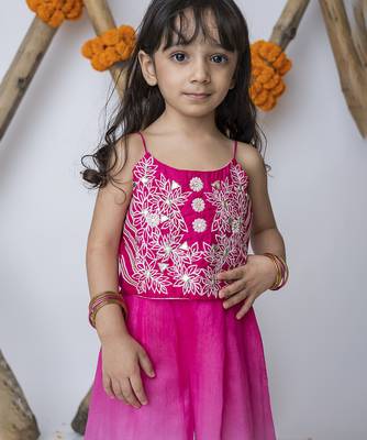 Pink & white handwoven cotton ethnic set & kurta pyjama brother sister matching combo 2
