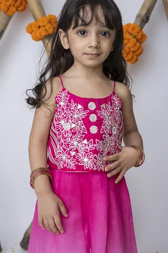 Pink & white handwoven cotton ethnic set & kurta pyjama brother sister matching combo