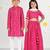 Pink leheriya & printed cotton lehenga choli & kurta pyjama brother sister matching combo