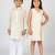 White printed cotton dress & kurta pant brother sister matching combo