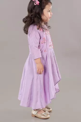 Lavender embroidered cotton silk anarkali set & kurta jacket brother sister matching combo
