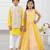 Yellow & white embroidered art silk & cotton dress & kurta jacket brother sister matching combo