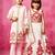 White & pink embroidered organza & satin lehenga choli & sherwani brother sister matching combo