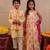Yellow block printed crepe & cotton kurta set & kurta jacket brother sister matching combo