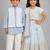 Blue embroidered organza & tissue lehenga choli & kurta jacket brother sister matching combo