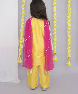 Mustard & white embroidered chanderi kurta set & kurta pant brother sister matching combo 2