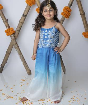 Blue & white handwoven cotton ethnic set & kurta pyjama brother sister matching combo 2