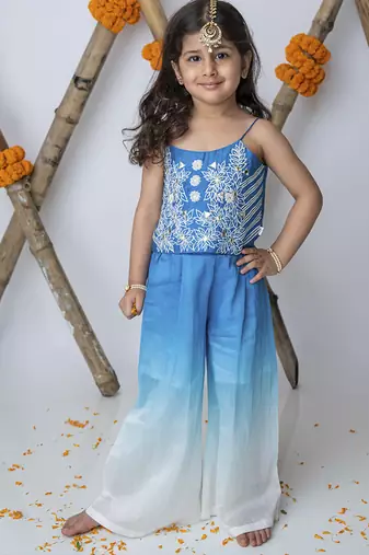 Blue & white handwoven cotton ethnic set & kurta pyjama brother sister matching combo