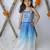 Blue & white handwoven cotton ethnic set & kurta pyjama brother sister matching combo