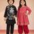 Red & black bandhani & printed cotton kurta patiala set & kurta jacket brother sister matching combo