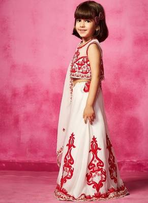 White & pink embroidered organza & satin lehenga choli & sherwani brother sister matching combo 2