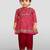 Red & black bandhani & printed cotton kurta patiala set & kurta jacket brother sister matching combo