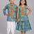 Blue embroidered & mirror work cotton silk sharara set & dhoti kurta brother sister matching combo