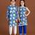 Royal blue block printed cotton kurta set & kurta pant brother sister matching combo