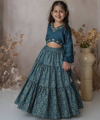 Blue handwoven cotton lehenga choli & kurta pyjama brother sister matching combo 2