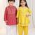Yellow & red bandhani cotton kurta patiala set & kurta pyjama brother sister matching combo
