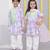 Pink & rose printed cotton kurta set & kurta pant brother sister matching combo