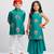 Green printed cotton sharara set & kurta pant brother sister matching combo