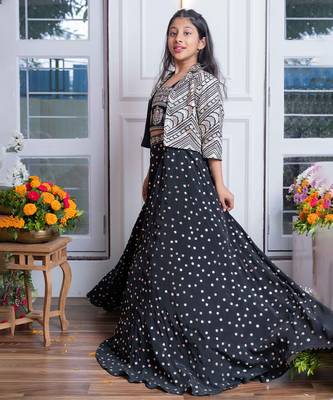Black mirror work & embroidered silk lehenga choli & kurta jacket brother sister matching combo 2