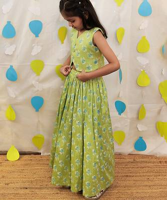 Green embroidered cotton co-ord set & kurta pyjama brother sister matching combo 2