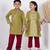 Yellow & green solid cotton kurta set & kurta pyjama brother sister matching combo