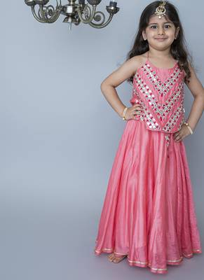 Pink handwoven cotton lehenga choli & kurta pyjama brother sister matching combo 2