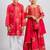 Red printed cotton lehenga choli & kurta pant brother sister matching combo