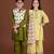 Yellow & olive green printed cotton palazzo set & kurta jacket brother sister matching combo