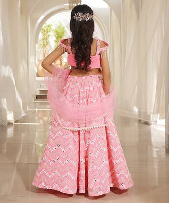 Pink mirror work georgette lehenga choli & kurta jacket brother sister matching combo 2