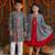 Red & blue printed cotton anarkali set & kurta pyjama brother sister matching combo