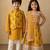 Yellow block printed cotton lehenga choli & kurta jacket brother sister matching combo