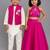 Pink & white embroidered silk lehenga choli & kurta jacket brother sister matching combo