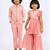 Pink & peach solid & embroidered cotton gharara set & kurta jacket brother sister matching combo