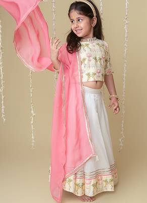 White handwoven cotton lehenga choli & kurta pyjama brother sister matching combo 2
