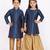 Blue woven & printed jacquard & silk sharara set & kurta pyjama brother sister matching combo