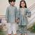 Sea green printed chanderi kurta set & kurta pant brother sister matching combo