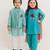 Teal & blue solid cotton kurta set & kurta jacket brother sister matching combo