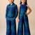 Blue & green printed silk jumpsuit & shirt brother sister matching combo