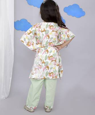 White printed cotton silk kaftan & kurta pant brother sister matching combo 2