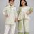 Green printed cotton silk kurta set & kurta pyjama brother sister matching combo