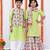 Green printed cotton sharara set & kurta jacket brother sister matching combo