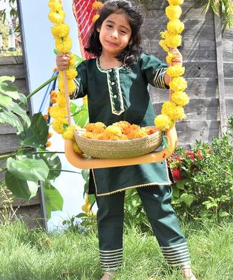 Green embroidered & solid cotton kurta set & kurta pant brother sister matching combo 2