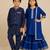 Blue embroidered & solid chanderi & cotton sharara set & kurta jacket brother sister matching combo